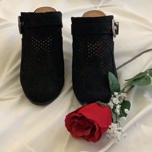 COPY - Black suede clog with silver metal buckle